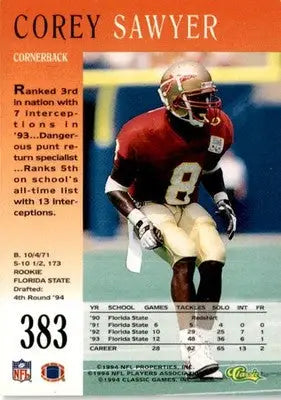 1994 Pro Line Live #383 Corey Sawyer - Football Card Single