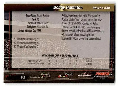 1994 Pro Set Power Bobby Hamilton #91 - Racing Card Single