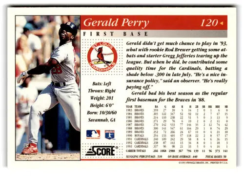 1994 Score #120 Gerald Perry NM-MT Cardinals ID:72801 - Baseball Card Single