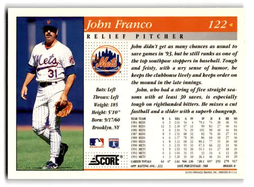 1994 Score #122 John Franco NM-MT Mets ID:71566 - Baseball Card Single