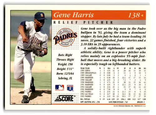 1994 Score #138 Gene Harris NM-MT Padres ID:72066 - Baseball Card Single