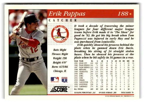 Erik Pappas baseball card with original gloss from 1994 Score NM-MT Cardinals