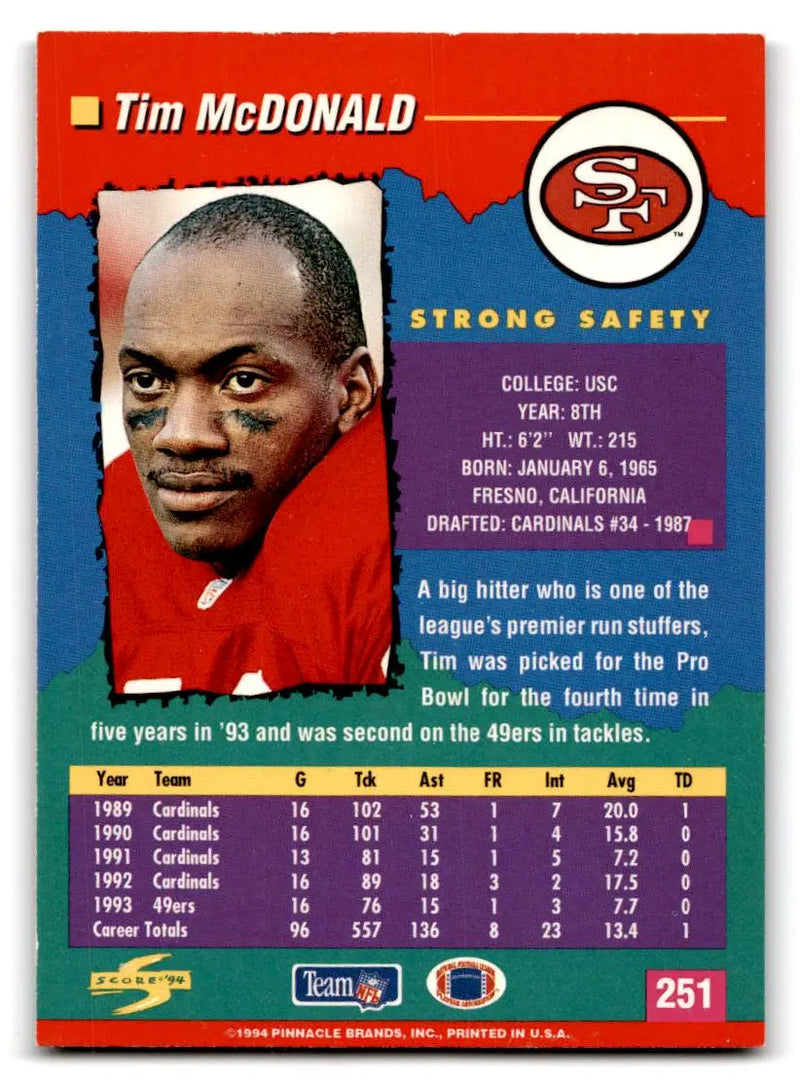 1994 Score #251 Tim McDonald - Football Card Single