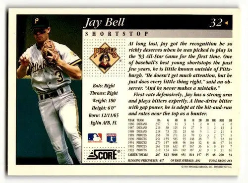 1994 Score #32 Jay Bell Pittsburgh Pirates Baseball Cards EX/NM ID:63428 - Baseball Card Single