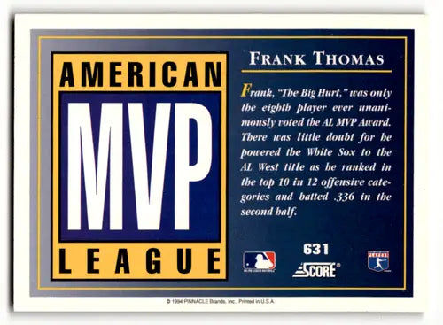 1994 Score #631 Frank Thomas NM-MT White Sox MVP ID:59269 - Baseball Card Single