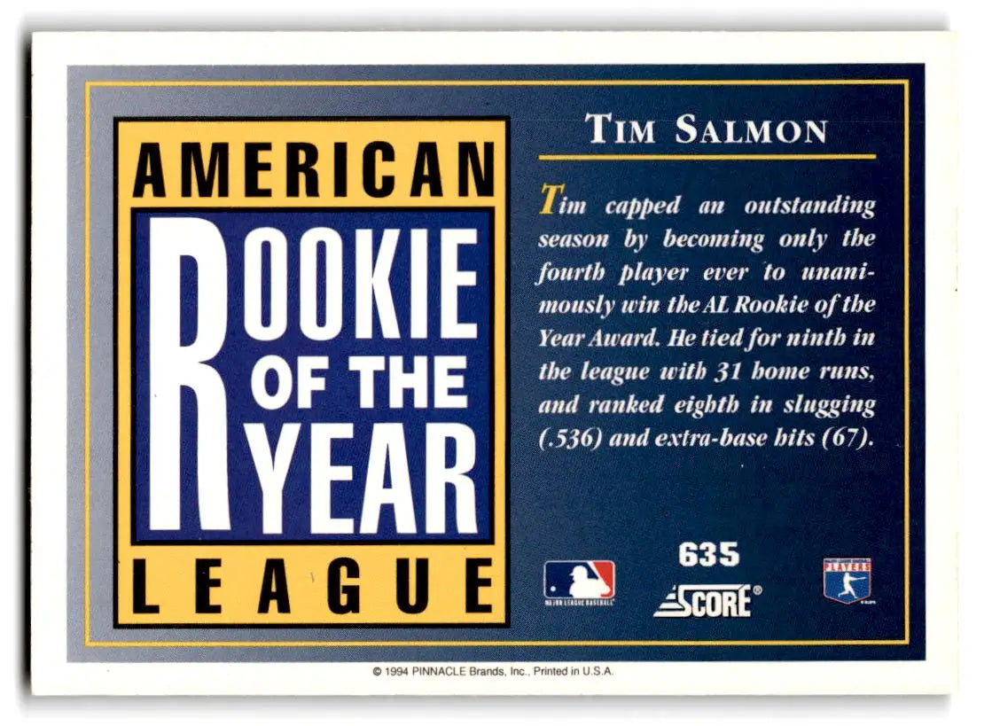 1994 Score #635 Tim Salmon - Baseball Card Single
