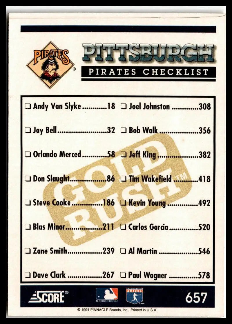 1994 Score #657 Pittsburgh Pirates Gold Rush Pittsburgh Pirates - Baseball Card Single