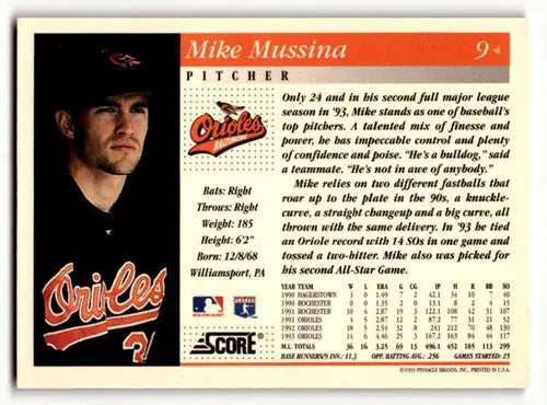 1994 Score #9 Mike Mussina Baltimore Orioles Baseball Cards EX/NM ID:54838 - Baseball Card Single