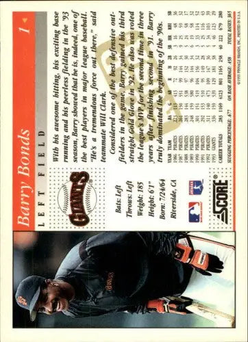 1994 Score Gold Rush #1 Barry Bonds NM-MT Giants - Baseball Card Single