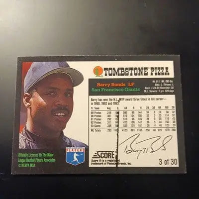 1994 Score Tombstone Pizza - Barry Bonds #3. SF Giants. EX+ - NRMT - Baseball Card Single