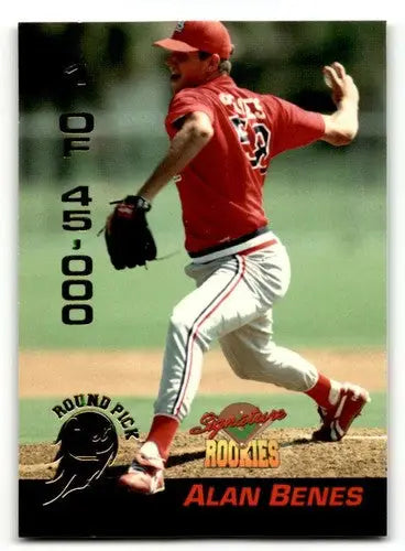 Baseball card of Alan Benes Glens Falls pitching for Glens Falls Redbirds 1994
