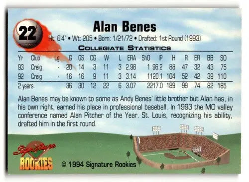 1994 Signature Rookies Alan Benes Glens Falls Redbirds baseball card ID 61288