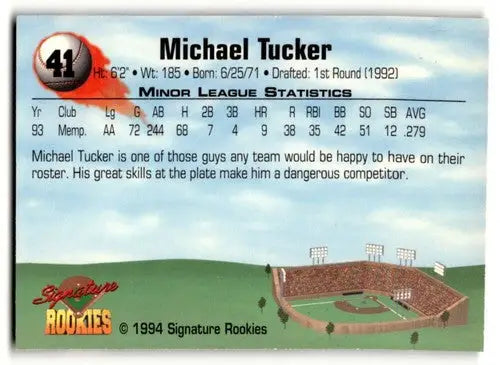 Original gloss baseball card featuring Michael Tucker Memphis Chicks player stats