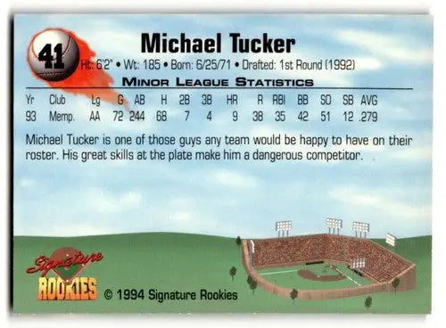 1994 Signature Rookies #41 Michael Tucker Memphis Chicks Baseball Ca ID:61285 - Baseball Card Single