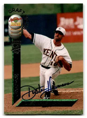 Baseball trading card of Dustin Hermanson rookies draft picks with autograph and white uniform
