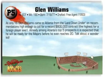 Signature Rookies Glen Williams baseball trading card from 1994 Promo Atlanta Braves