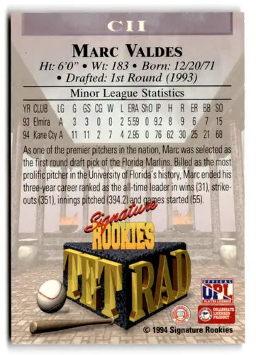 1994 Signature Rookies Tetrad #102 Marc Valdes NM-MT /45000 ID:73315 - Baseball Card Single