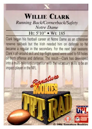 Collectible football trading card from Signature Rookies Tetrad series featuring Willie Clark