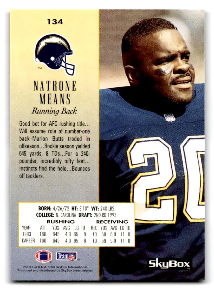 1994 SkyBox Premium #134 Natrone Means - Football Card Single
