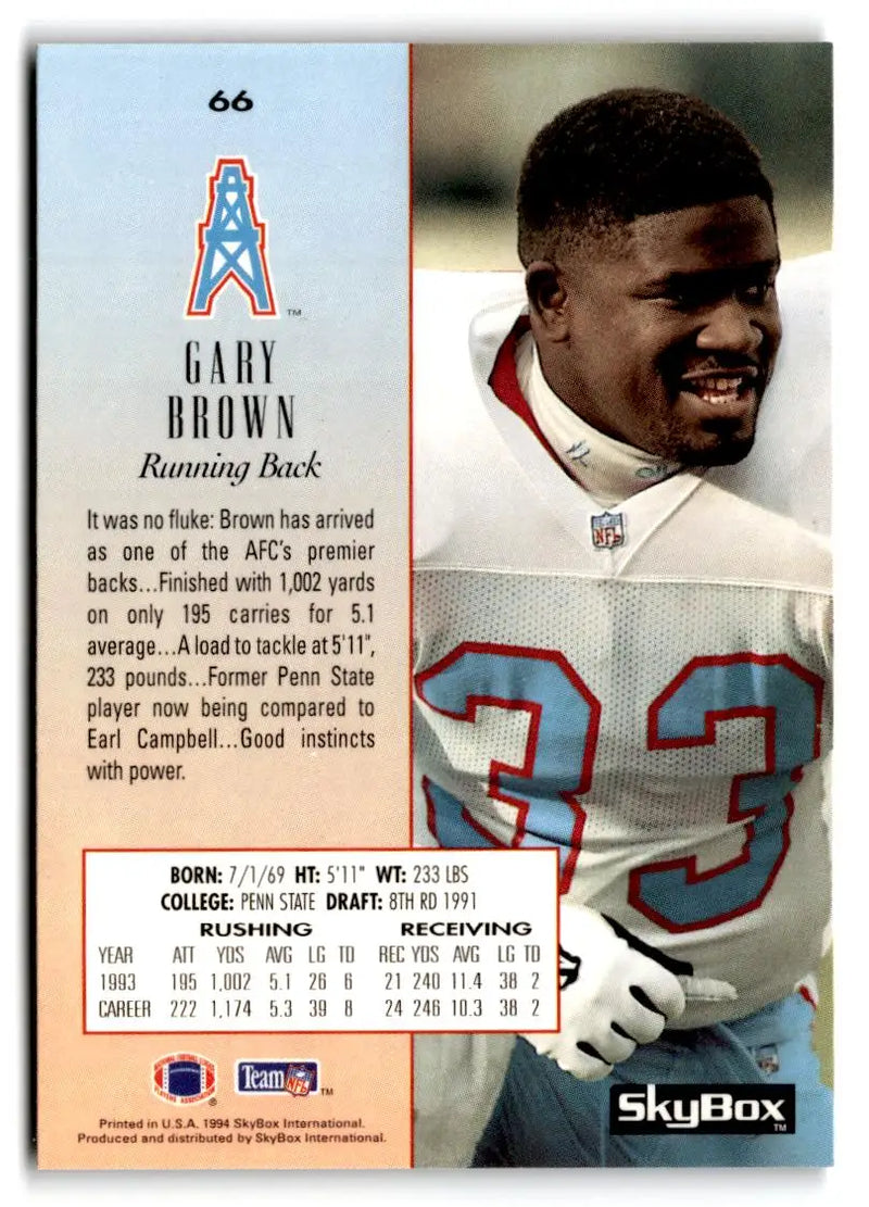 1994 SkyBox Premium #66 Gary Brown - Football Card Single