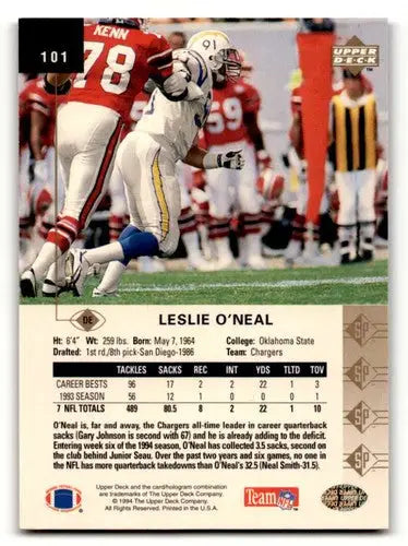 Original gloss Leslie O’Neal San Diego Chargers football card 1994 SP #101