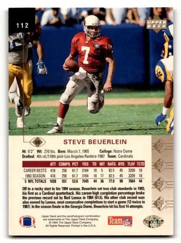 Original gloss Steve Beuerlein Arizona Cardinals football card 1994 SP #112
