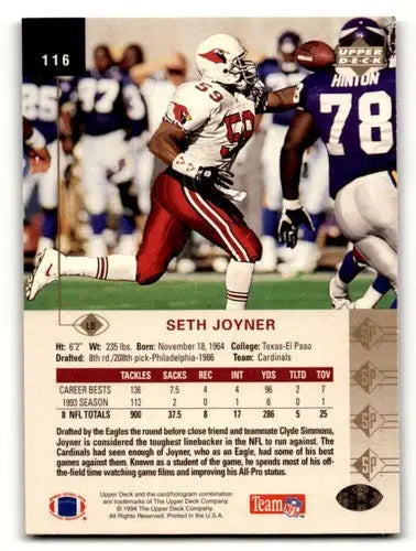 Original gloss Seth Joyner Arizona football card from 1994 SP set for Joyner Arizona Cardinals collection
