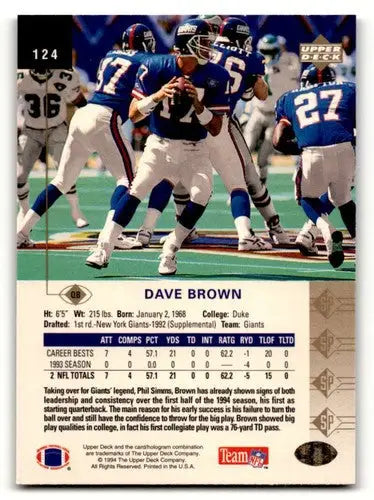 Vintage 1994 SP Dave Brown Giants football card with original gloss excellent condition