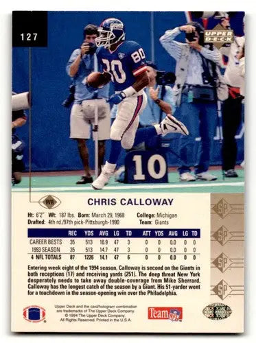 Chris Calloway Giants football card with original gloss from 1994 SP #127