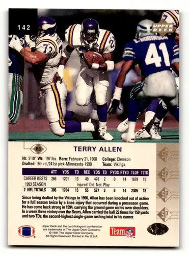 Original gloss Terry Allen Minnesota Vikings football card from 1994 SP #142