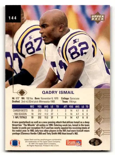 Qadry Ismail Minnesota football card in 1994 SP #144 for Vikings collector collection