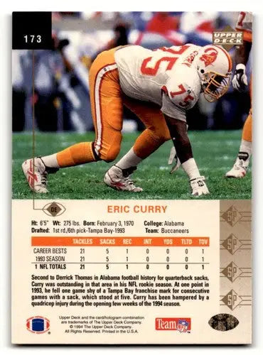 Eric Curry Tampa Bay Buccaneers football card from 1994 SP #173 product