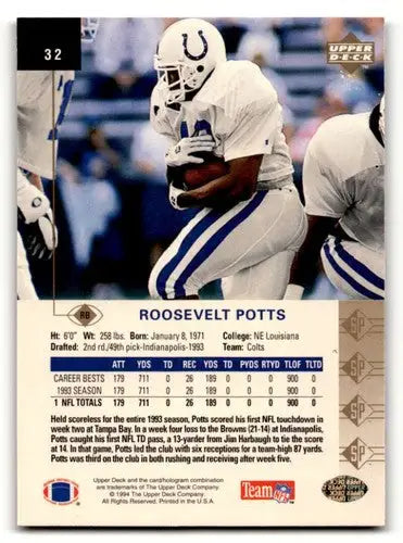 1994 SP #32 Roosevelt Potts Indianapolis Colts Football Cards EX/NM ID:56494 - Football Card Single