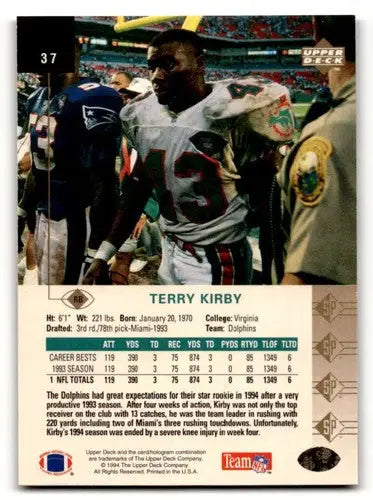 1994 SP #37 Terry Kirby Miami Dolphins Football Cards EX/NM ID:56481 - Football Card Single