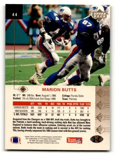 1994 SP #44 Marion Butts New England Patriots Football Cards EX/NM ID:56493 - Football Card Single