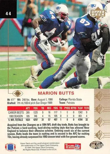 1994 SP #44 Marion Butts NM Near Mint Patriots - Football Card Single