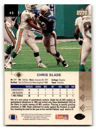 Chris Slade Patriots football card with original gloss from 1994 SP #45
