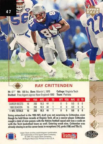 1994 SP #47 Ray Crittenden NM Near Mint RC Rookie Patriots - Football Card Single