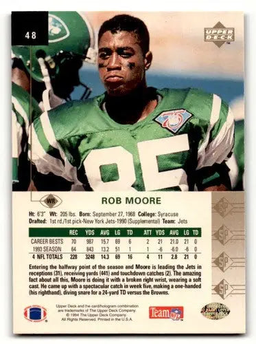 Rob Moore 1994 SP Jets football card showcasing New York Jets football cards collection