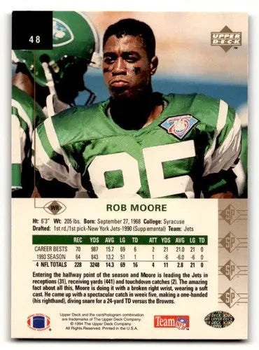 Original gloss Rob Moore football card from 1994 SP #48 NY Jets Jets football cards