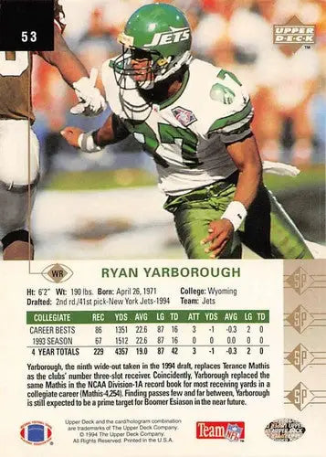 1994 SP #53 Ryan Yarborough NM-MT RC Rookie NY Jets - Football Card Single