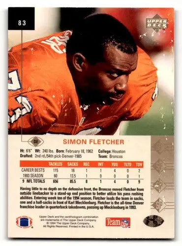 Original gloss Simon Fletcher Denver football card from 1994 SP #83 Fletcher Denver Broncos