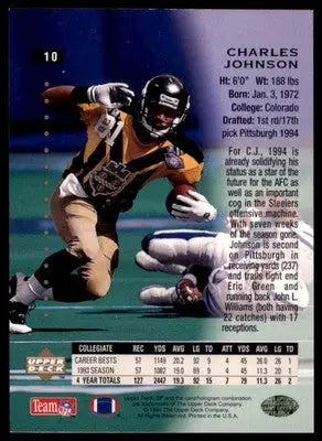 1994 SP Charles Johnson RC 10 Pittsburgh Steelers
