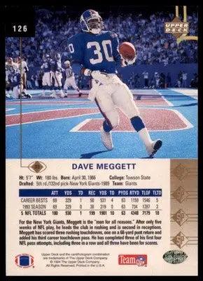 1994 SP Dave Meggett 126 New York Giants