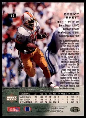 1994 SP Errict Rhett RC 17 Tampa Bay Buccaneers