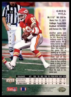1994 SP Greg Hill RC 13 Kansas City Chiefs