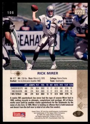 1994 SP Rick Mirer 106 Seattle Seahawks
