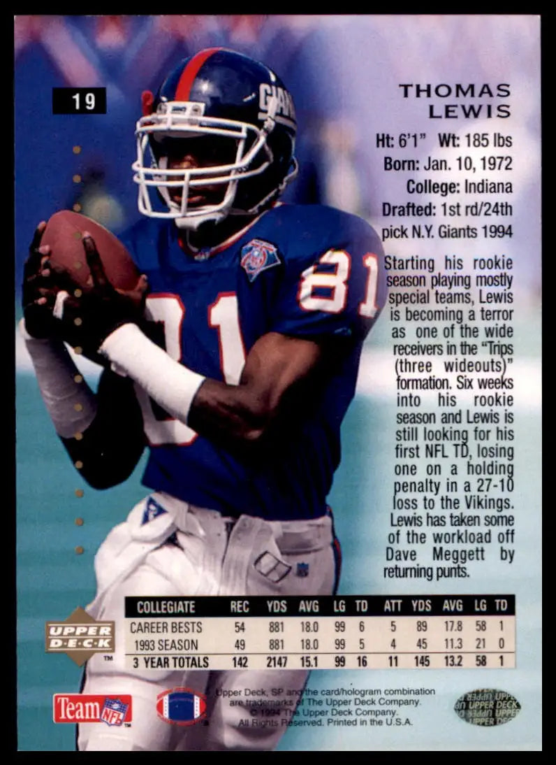 1994 SP Thomas Lewis RC 19 New York Giants - Football Card Single