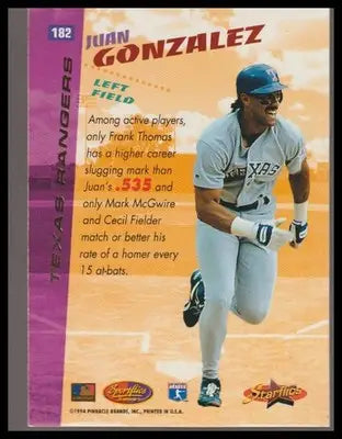 1994 Sportflics 2000 #182 Juan Gonzalez