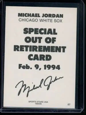 1994 Sports Stars USA Special Out of Retirement Card Michael Jordan #87 Baseball